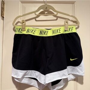 Nike Black Athletic Shorts with Neon Yellow Waistband